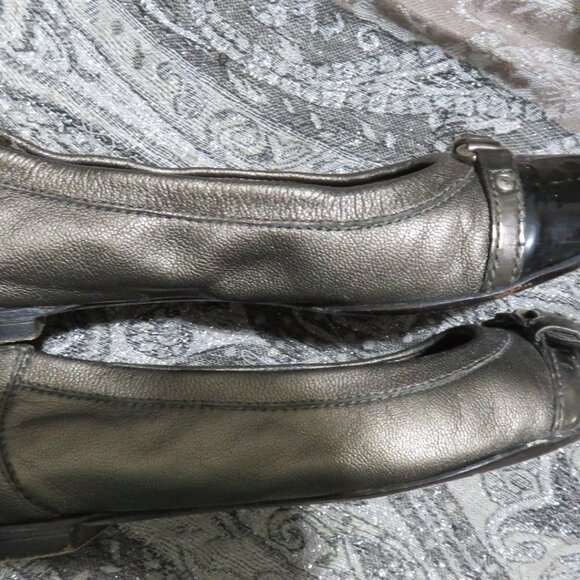 BOGO AGL Black Silverish Leather Cap Toe Ballet Flat Size 8 scrunched slip on 8 - Picture 7 of 13